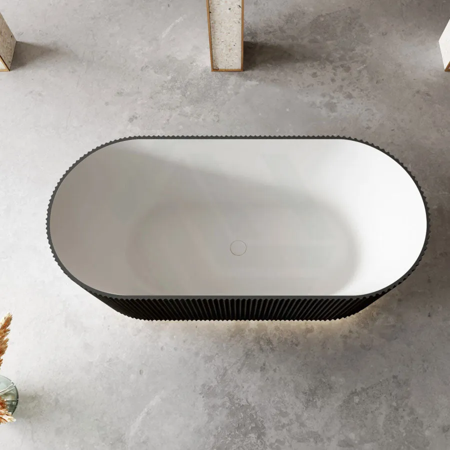 1500/1700mm Oslo V-Groove Freestanding Bathtub Fluted Matt White & Black NO Overflow