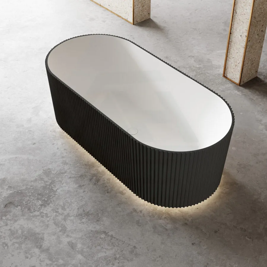 1500/1700mm Oslo V-Groove Freestanding Bathtub Fluted Matt White & Black NO Overflow