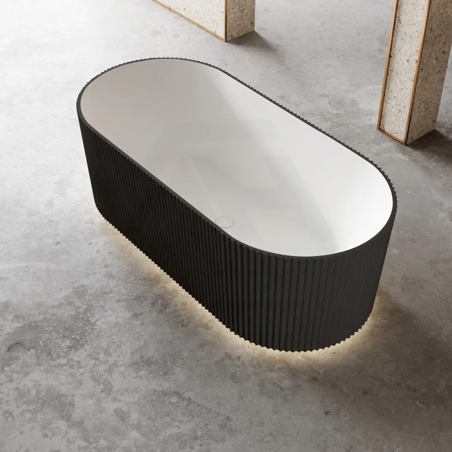 1500/1700mm Oslo V-Groove Freestanding Bathtub Fluted Matt White & Black NO Overflow