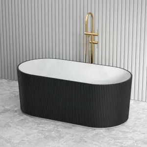 1500/1700mm Oslo V-Groove Freestanding Bathtub Fluted Matt White & Black NO Overflow