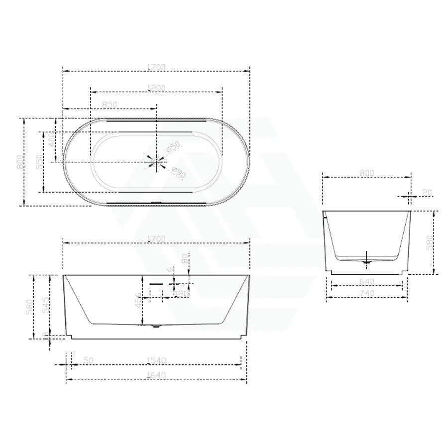 1500/1700mm Oslo V-Groove Freestanding Bathtub Fluted Matt White & Black NO Overflow