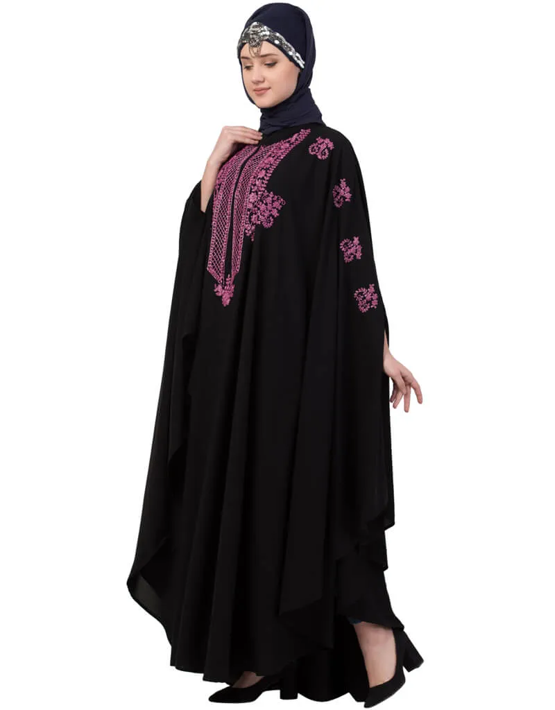 Arabic Contrast Zari Embroidered Irani Kaftan Black