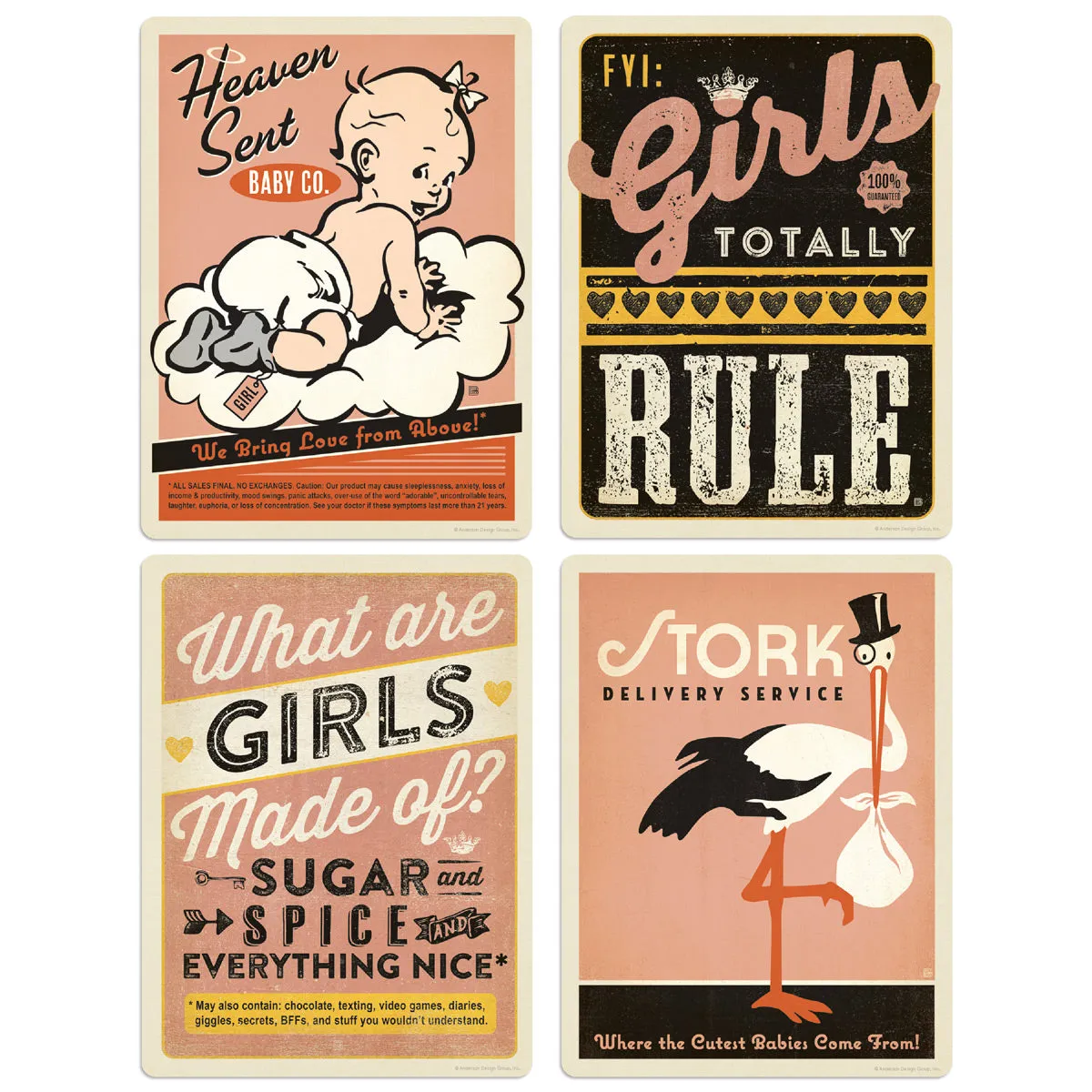 Baby Girls Kids Vinyl Sticker Set of 4