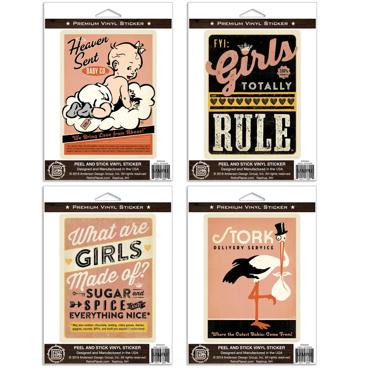 Baby Girls Kids Vinyl Sticker Set of 4