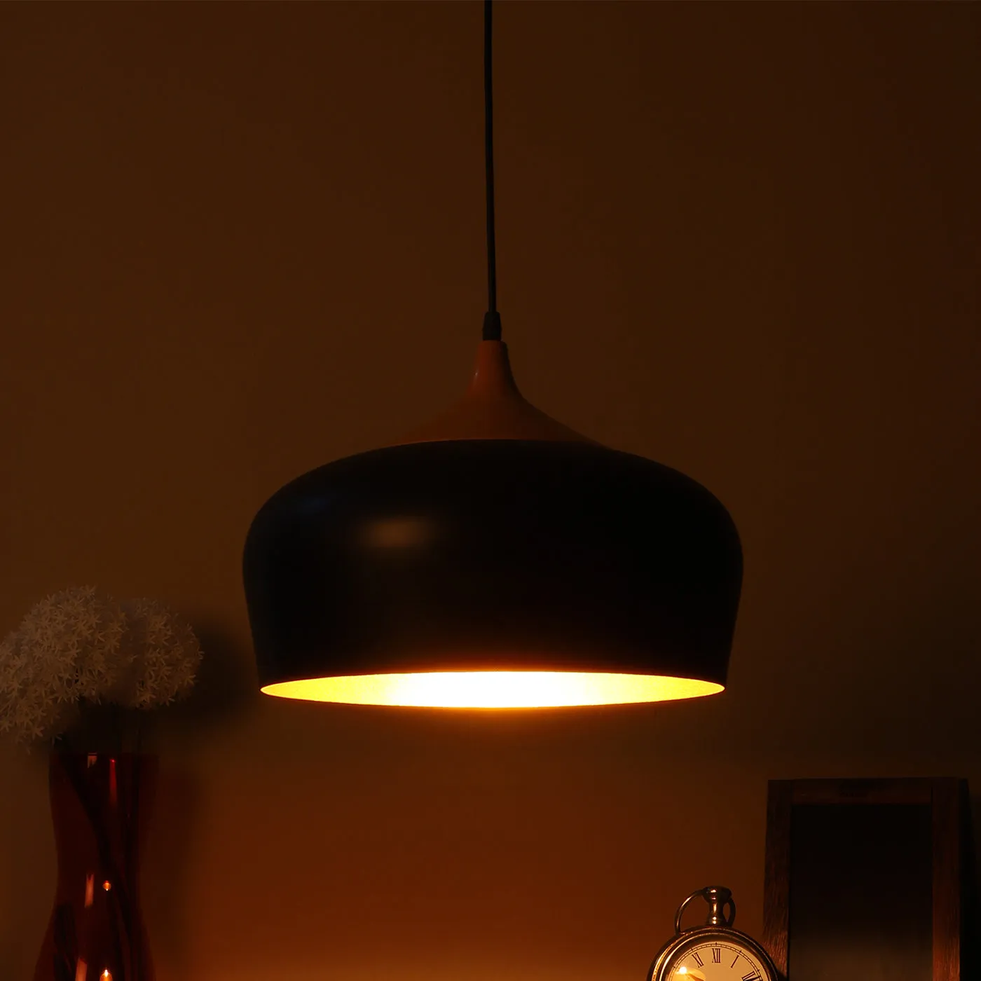Black Metal Hanging Light - M-57-HL-BK-GD - Included Bulb