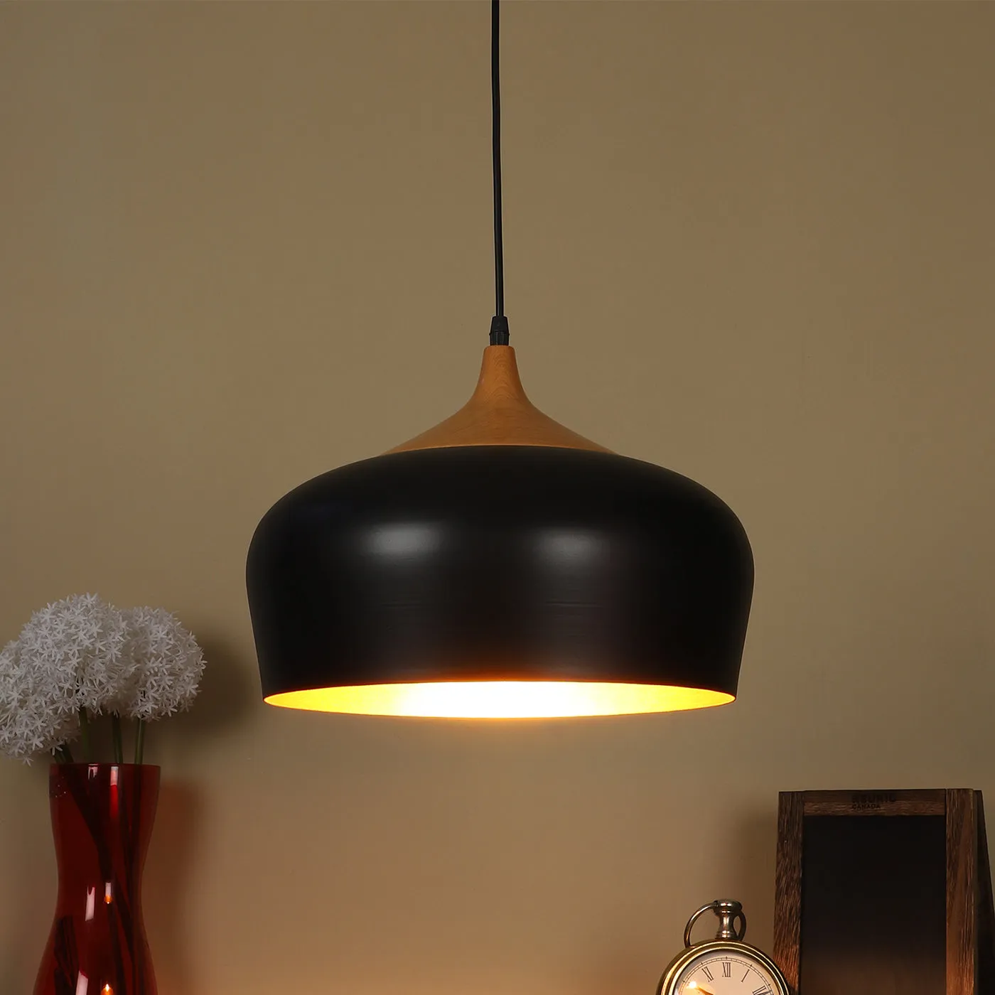 Black Metal Hanging Light - M-57-HL-BK-GD - Included Bulb