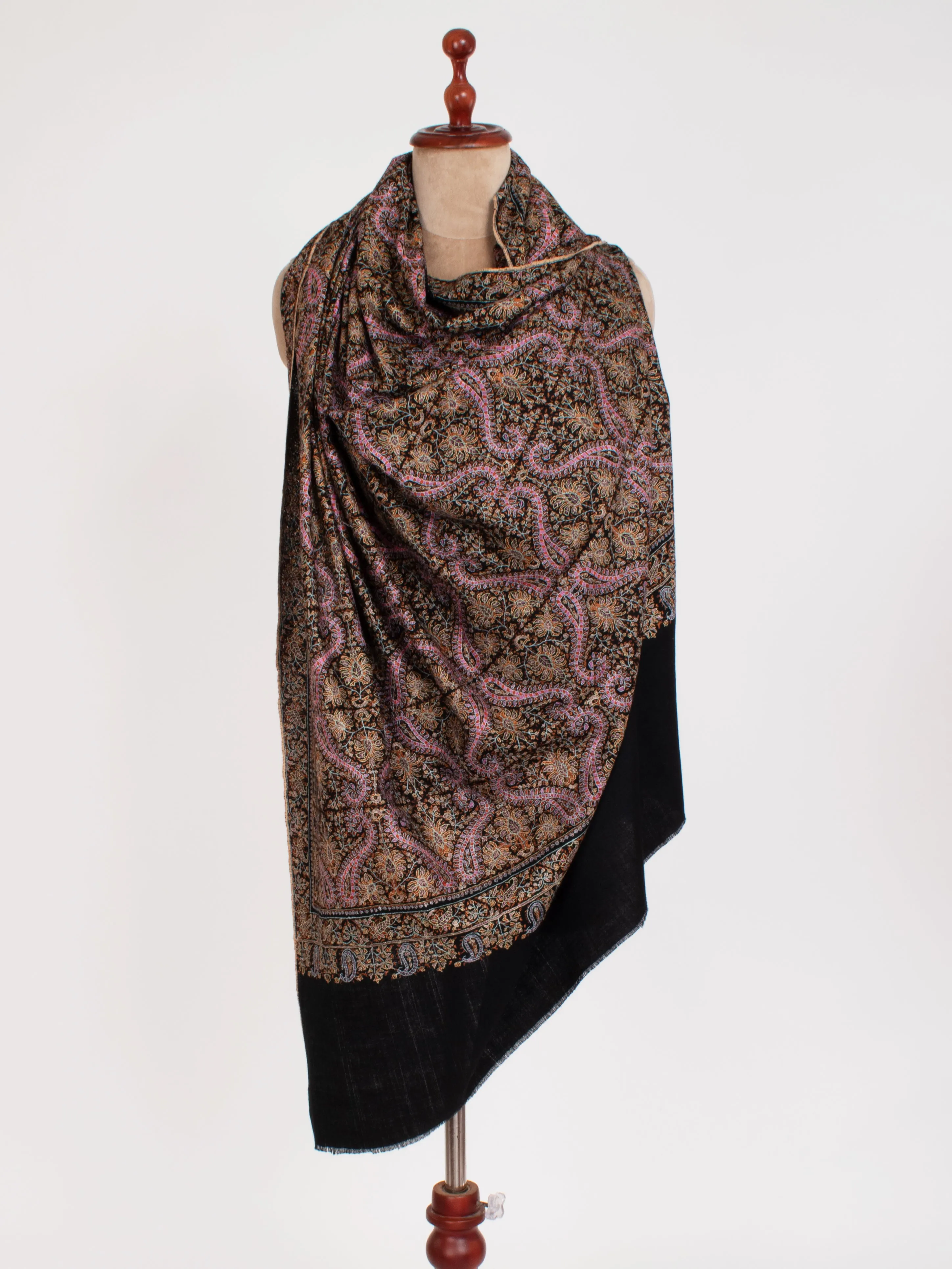 Black Silk Embroidery thread Pure Pashmina Evening Wrap
