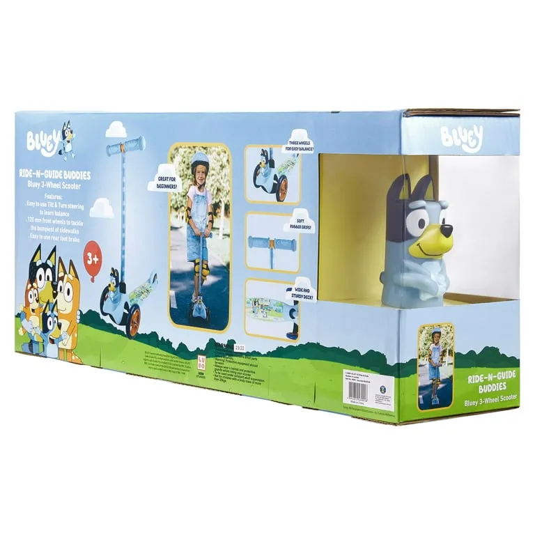 Bluey Ride-N-Glide Buddies 3D Toddler Scooter, 3 Wheel Scooter for Kids Ages 3 