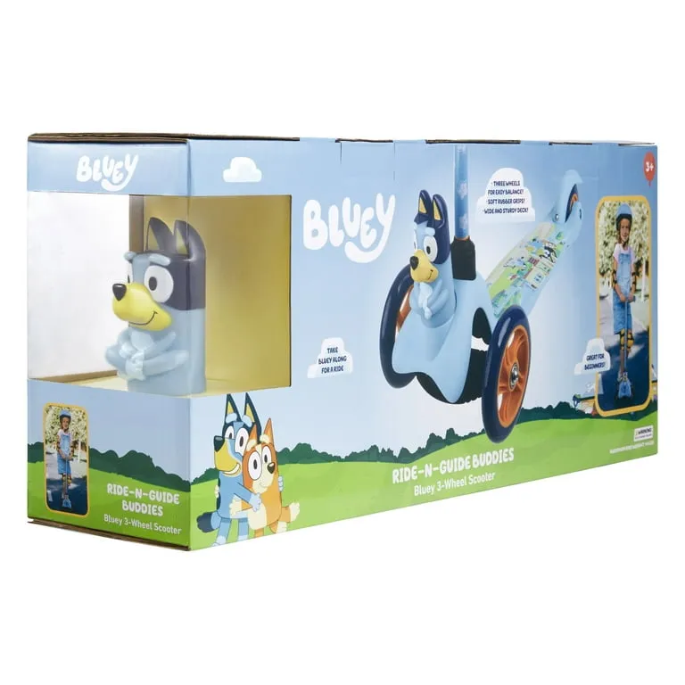 Bluey Ride-N-Glide Buddies 3D Toddler Scooter, 3 Wheel Scooter for Kids Ages 3 