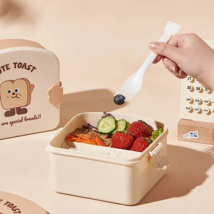 Food Shaped Lunch Box | Cute Toast with Khaki Cover