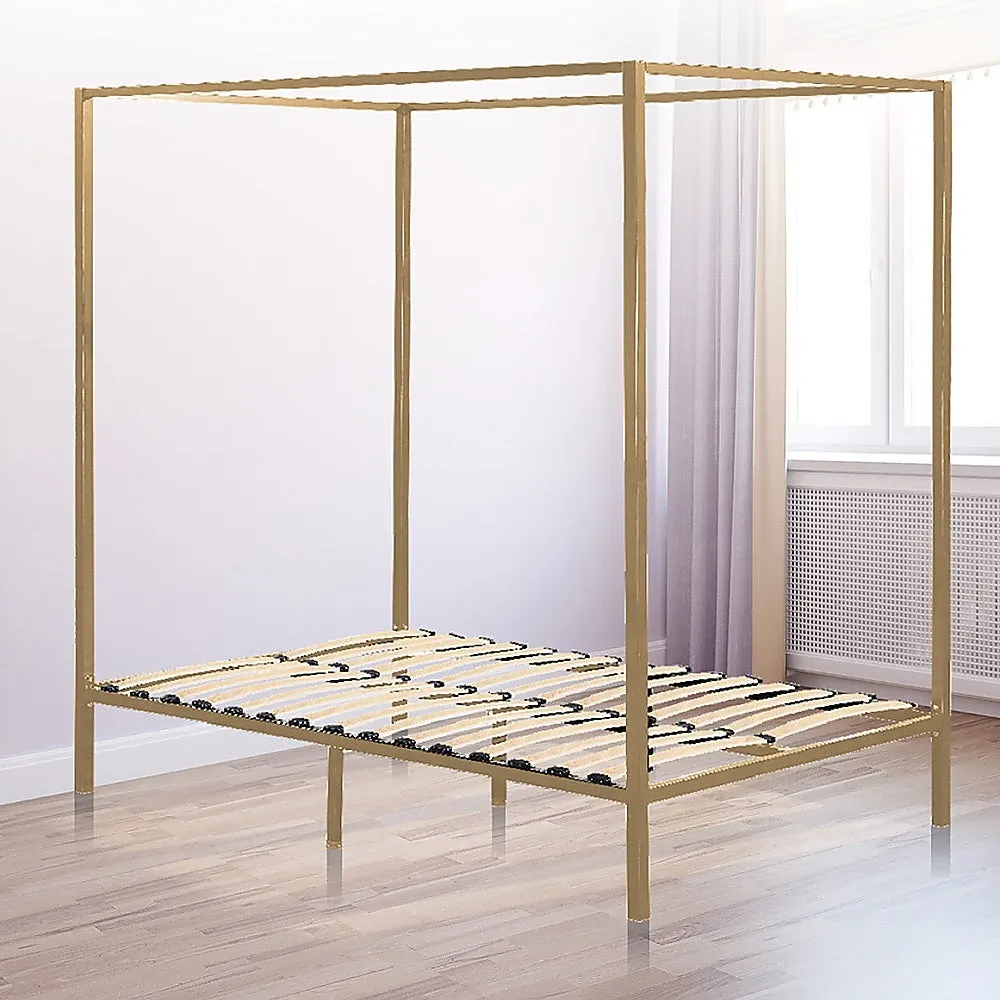 Gold Four Poster Queen Bed Frame with Sturdy Steel Construction