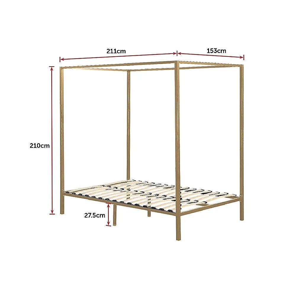Gold Four Poster Queen Bed Frame with Sturdy Steel Construction