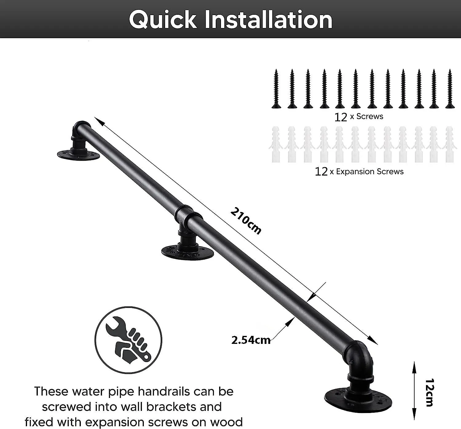 Industrial Pipe Stair Handrail-210CM