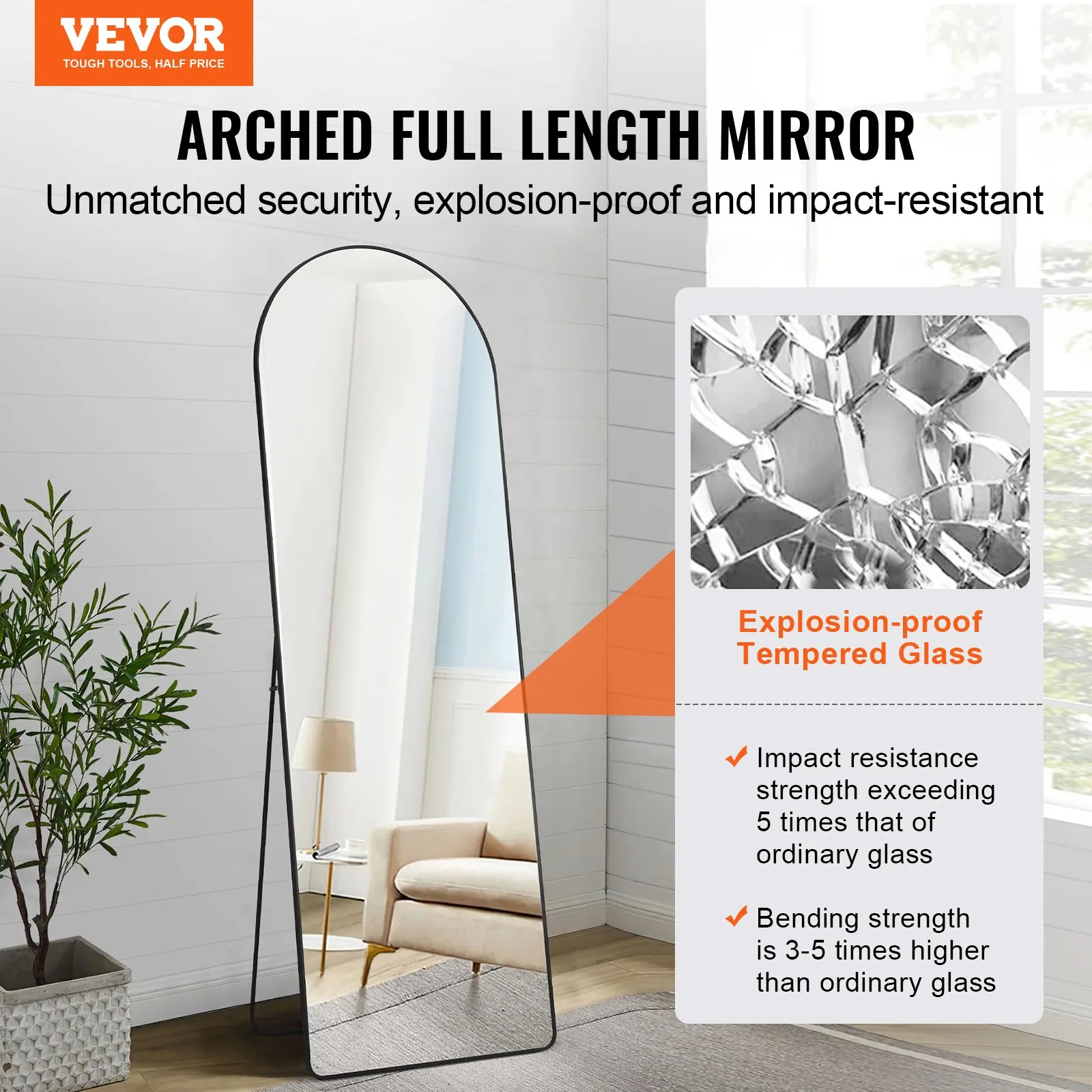 Large Free Standing Leaning Hanging Wall Mounted Floor Mirror with Stand Aluminum Alloy Frame, Full Body Dressing Mirror for Living Room Bedroom, Black