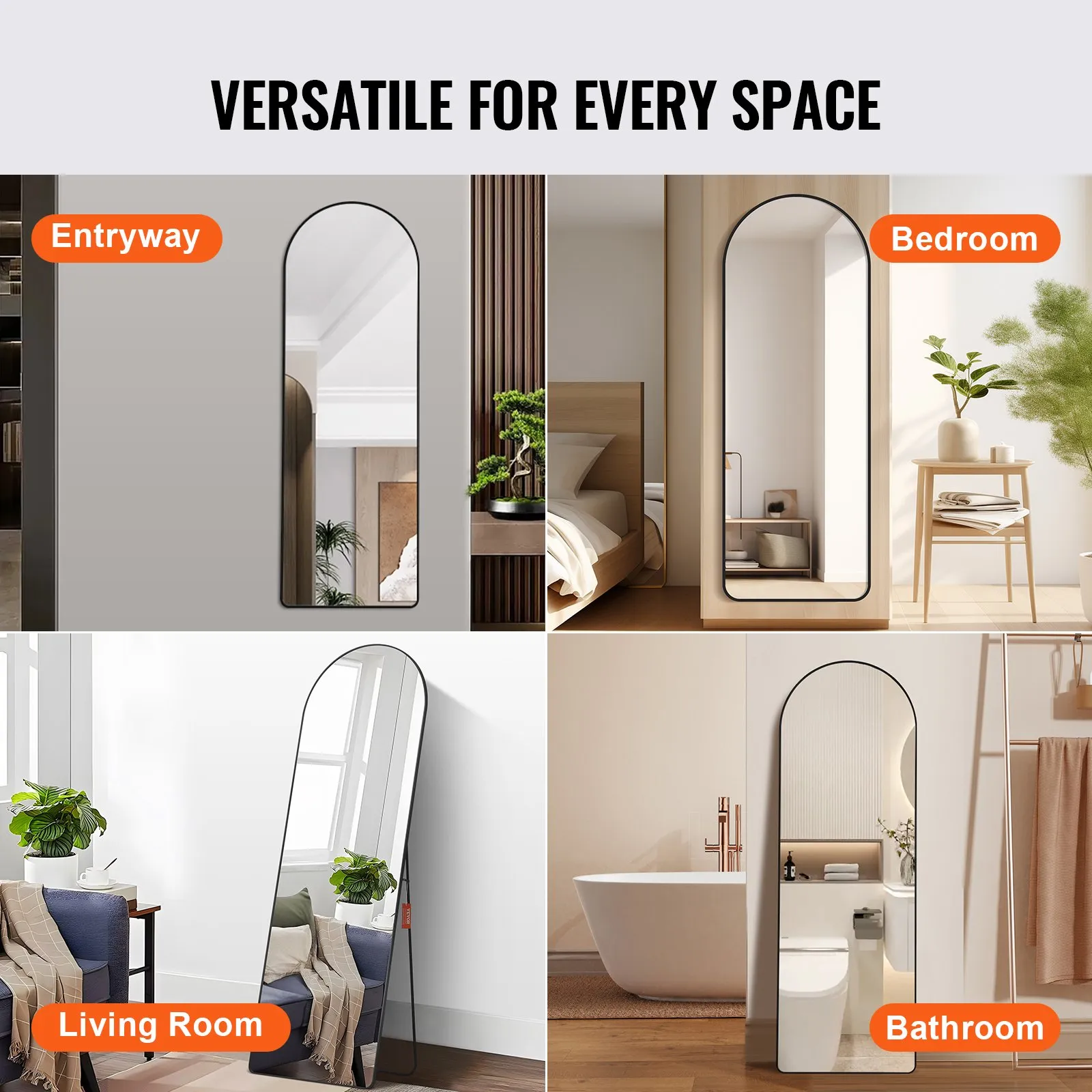 Large Free Standing Leaning Hanging Wall Mounted Floor Mirror with Stand Aluminum Alloy Frame, Full Body Dressing Mirror for Living Room Bedroom, Black