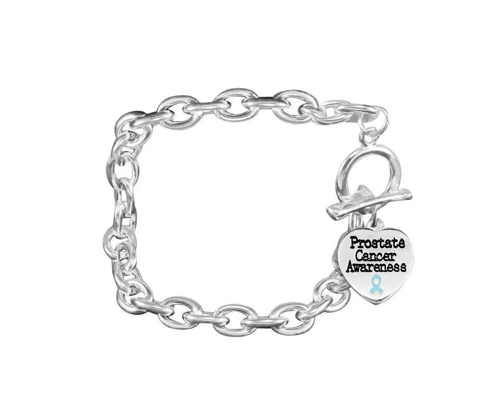Light Blue Ribbon Prostate Cancer Heart Charm Chunky Bracelets