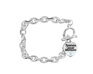 Light Blue Ribbon Prostate Cancer Heart Charm Chunky Bracelets