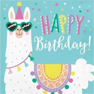 Llama Party Happy Birthday Napkins - Lunch 16 Pkt