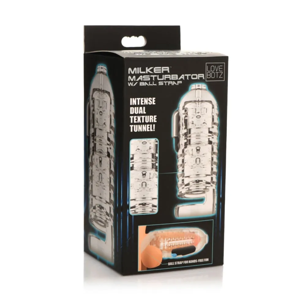 Clear Lovebotz The Milker TPE Masturbator Sleeve with Ball Strap - Enhanced Design