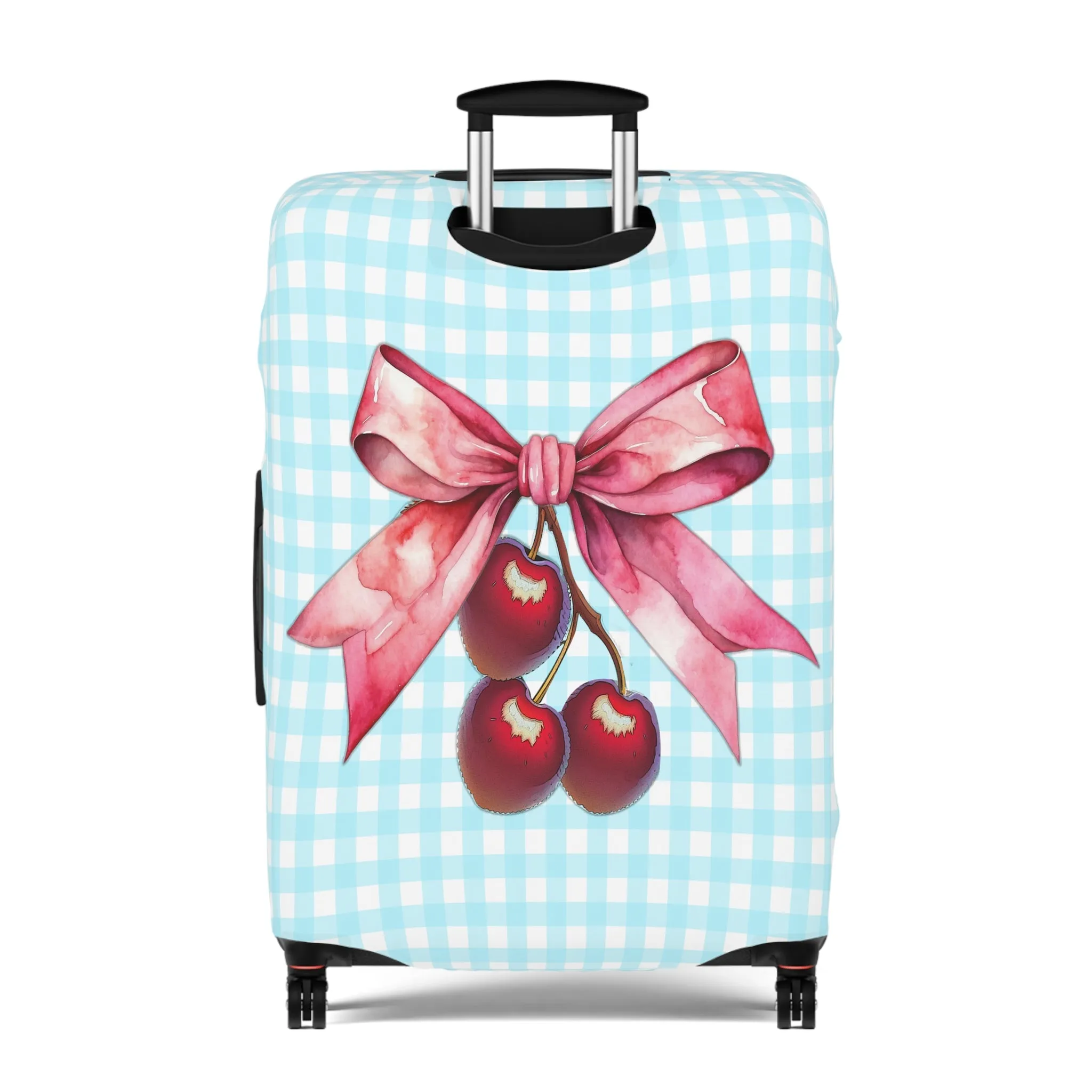 Luggage Cover, Rockabilly, Coquette, Pastel Blue Gingham, Cherries and Ribbon, awd-2513
