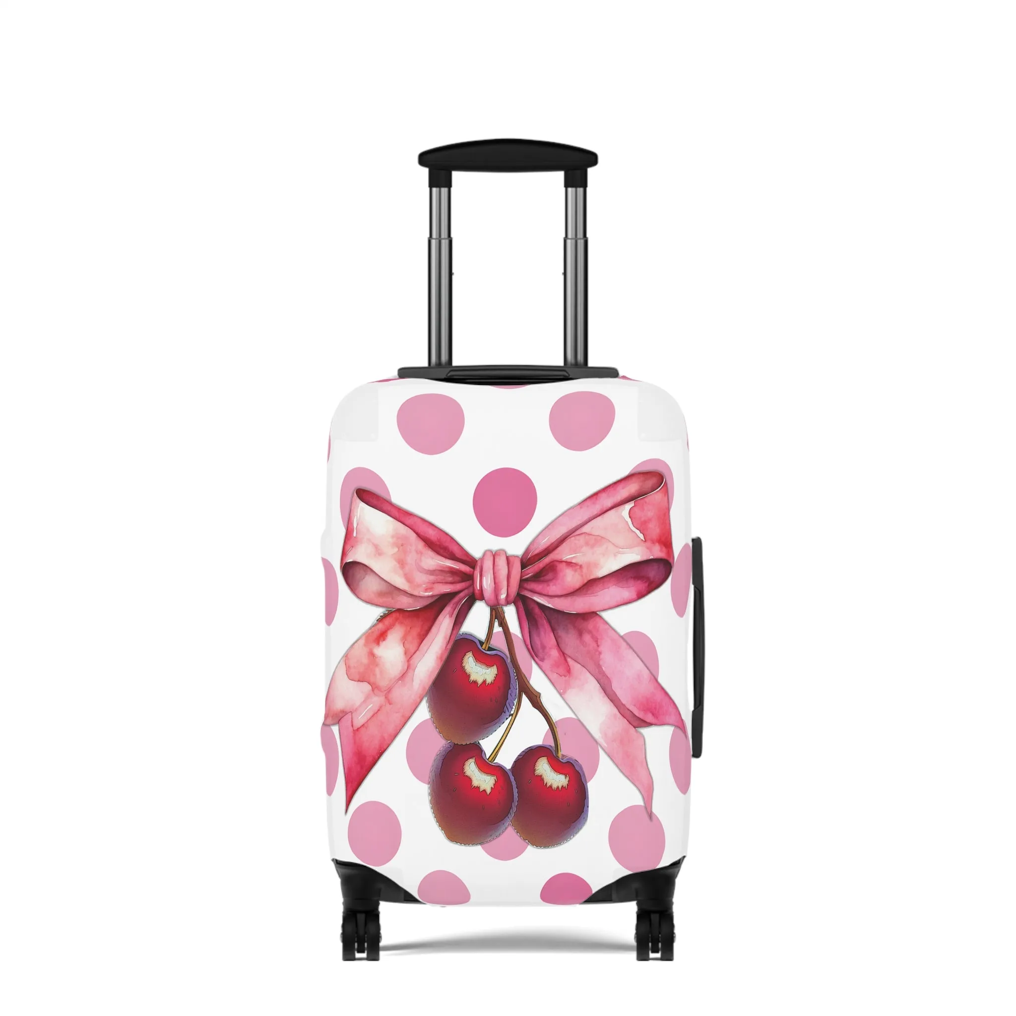 Luggage Cover, Rockabilly, Coquette, Pink Polka Dots, Cherries and Ribbon, awd-2502
