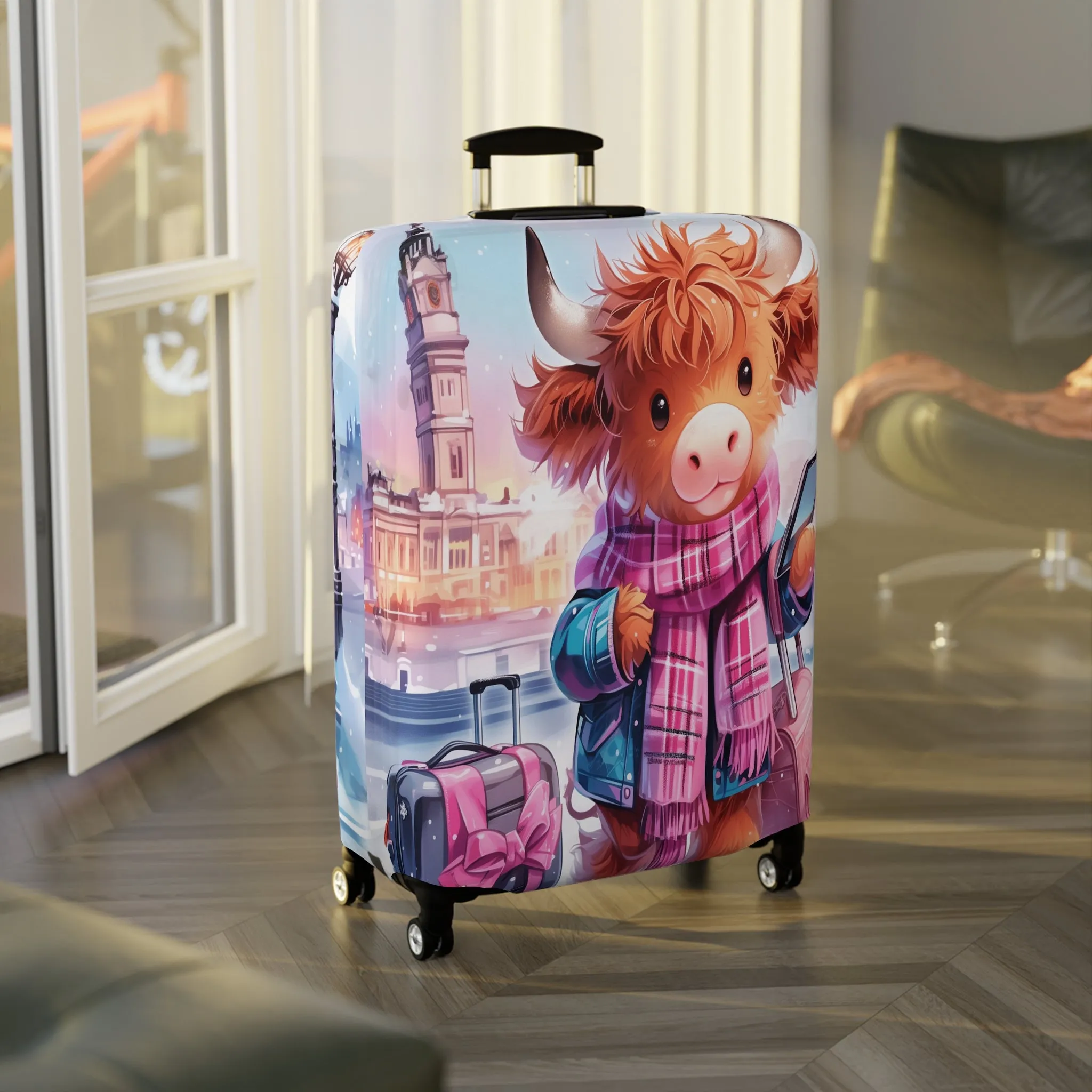 Luggage Cover, Travelling Highland Cow, awd-3024