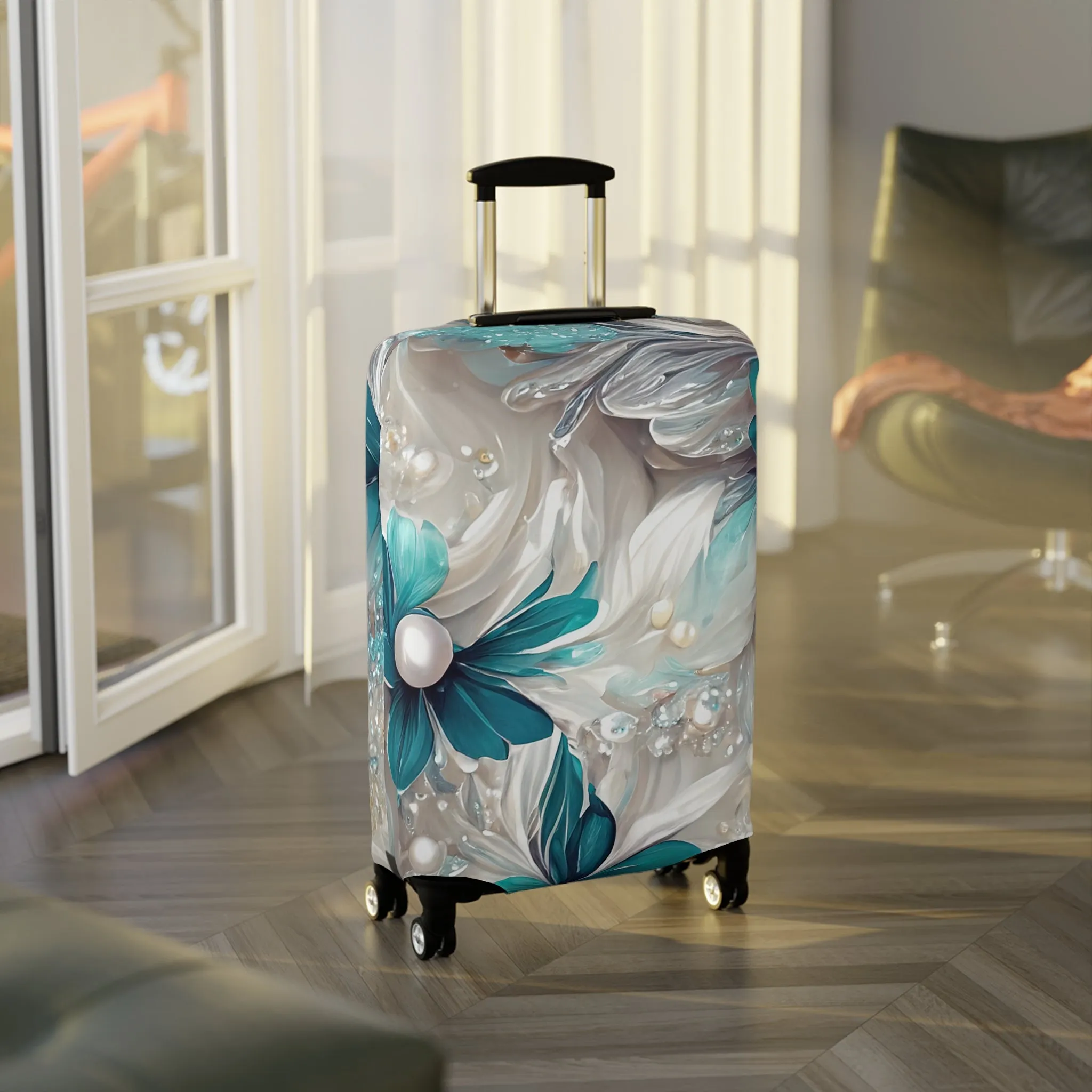 Luggage Cover, Turquoise Floral