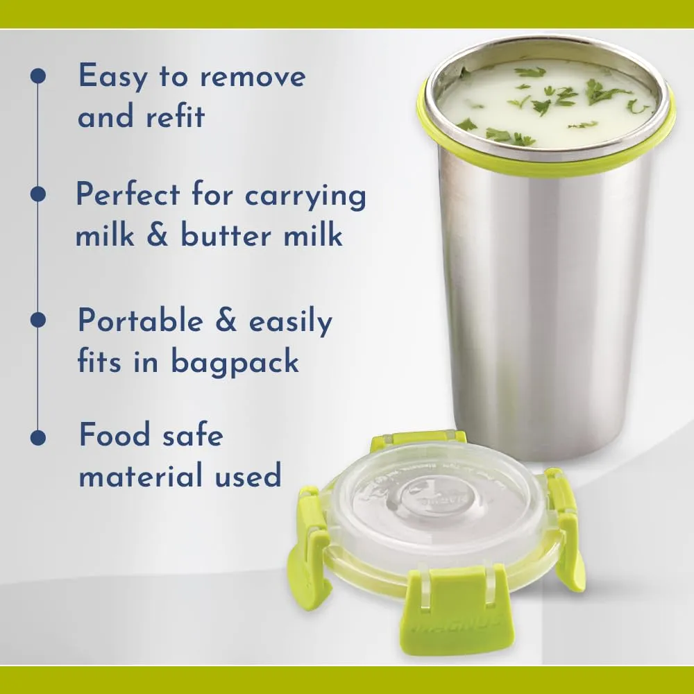 Magnus Stainless Steel Matte Klip Lock Tumbler with Lid and Straw - 350ml | Leak-Proof & Airtight Tumbler - Ideal for Travel, Office, Kids | Perfect for Juice, Buttermilk | Pack of 2