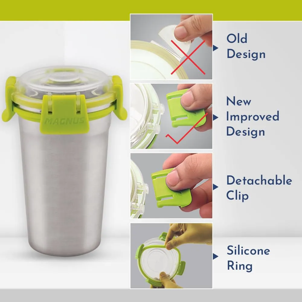Magnus Stainless Steel Matte Klip Lock Tumbler with Lid and Straw - 350ml | Leak-Proof & Airtight Tumbler - Ideal for Travel, Office, Kids | Perfect for Juice, Buttermilk | Pack of 2