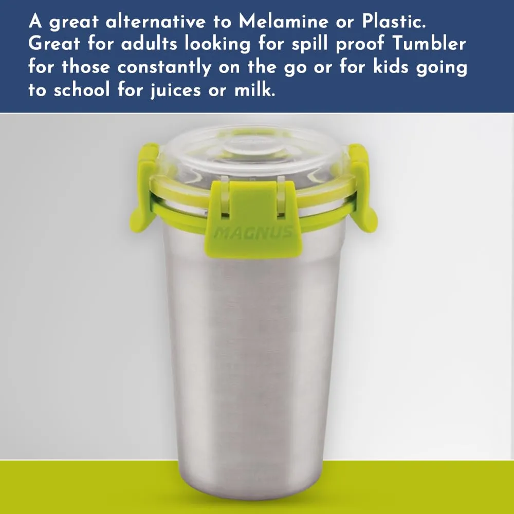Magnus Stainless Steel Matte Klip Lock Tumbler with Lid and Straw - 350ml | Leak-Proof & Airtight Tumbler - Ideal for Travel, Office, Kids | Perfect for Juice, Buttermilk | Pack of 2