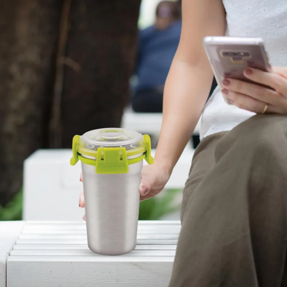 Magnus Stainless Steel Matte Klip Lock Tumbler with Lid and Straw - 350ml | Leak-Proof & Airtight Tumbler - Ideal for Travel, Office, Kids | Perfect for Juice, Buttermilk | Pack of 2