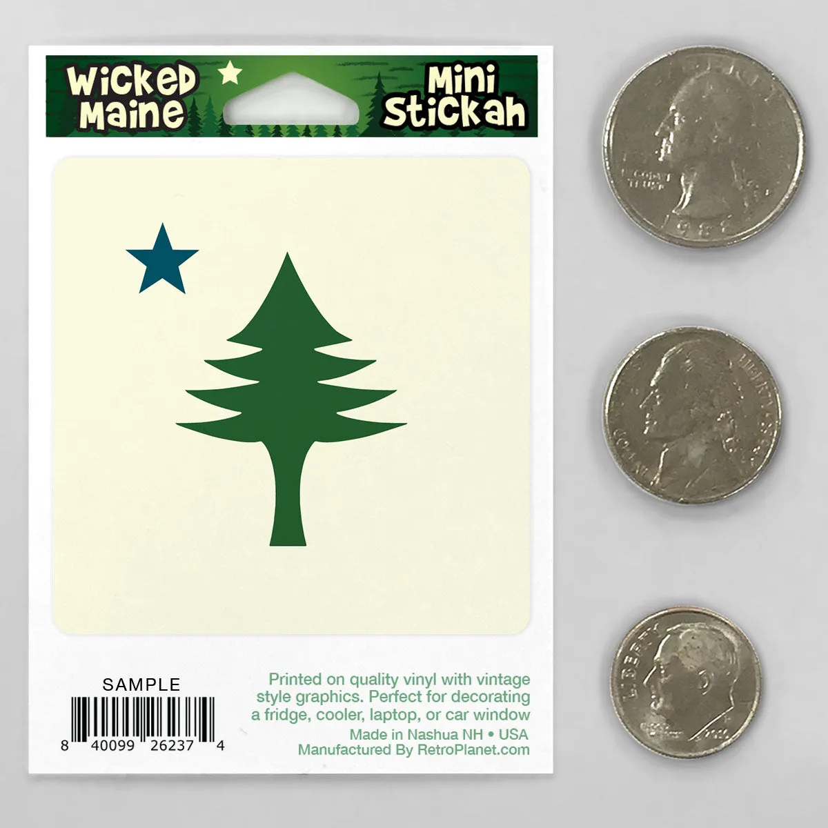 Maine State Flag Pine Tree & Star Mini Vinyl Sticker