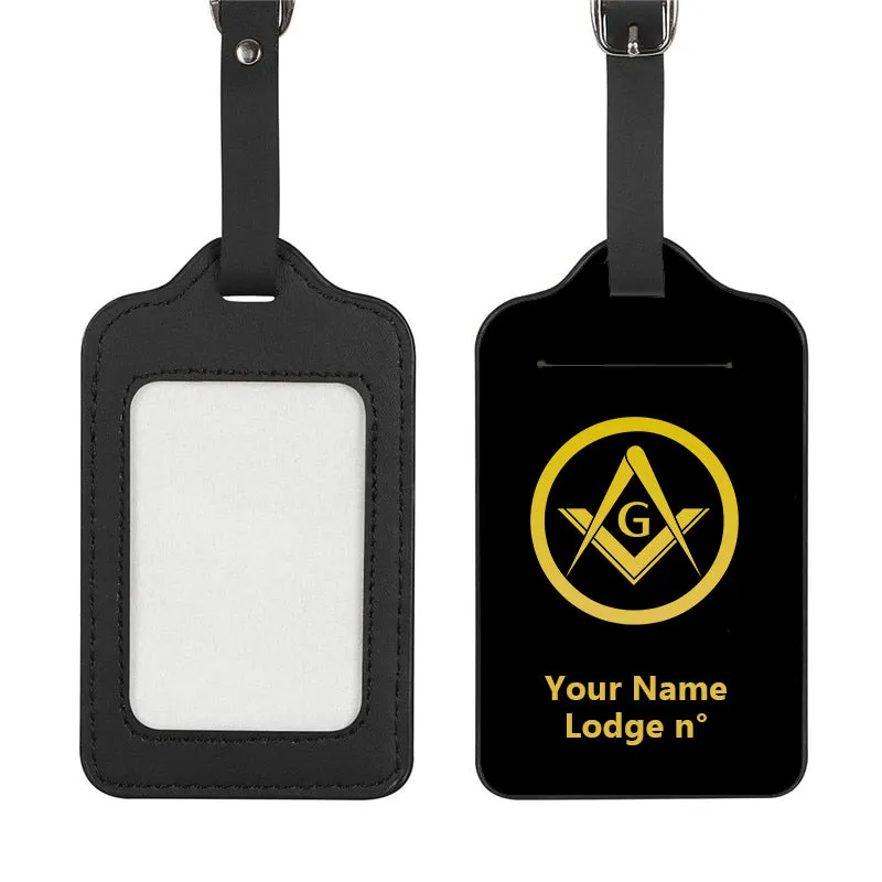Master Mason Blue Lodge Luggage Tag - Black Leather