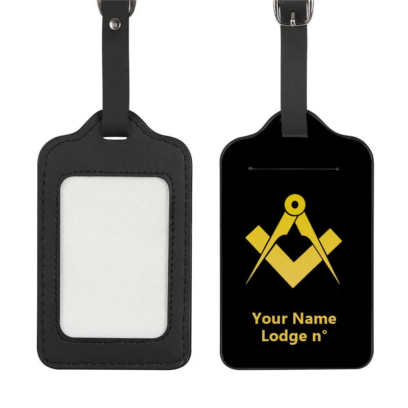 Master Mason Blue Lodge Luggage Tag - Black Leather