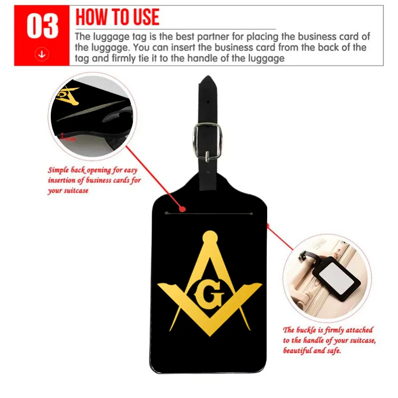 Master Mason Blue Lodge Luggage Tag - Black Leather