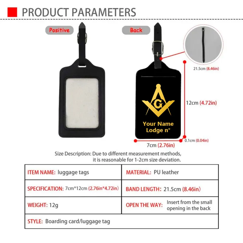 Master Mason Blue Lodge Luggage Tag - Black Leather