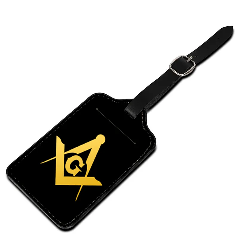 Master Mason Blue Lodge Luggage Tag - Black Leather