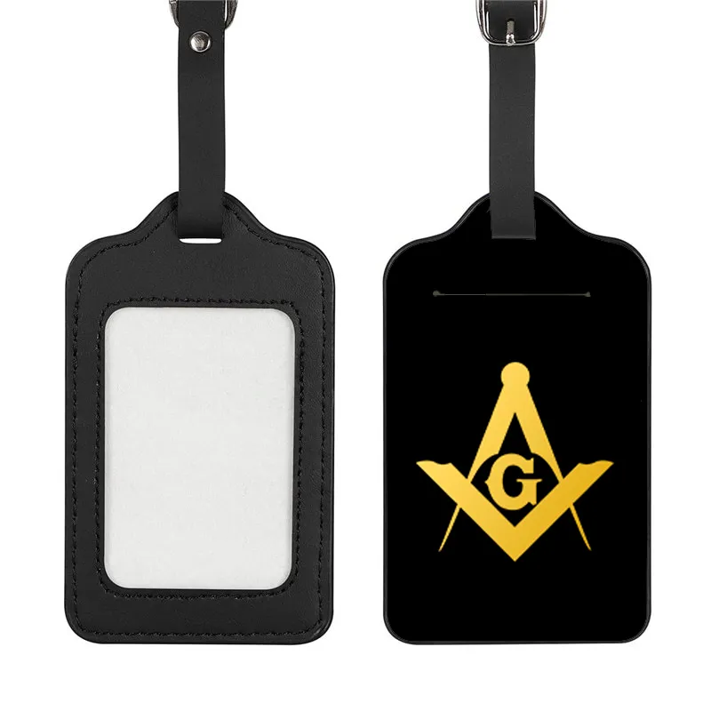 Master Mason Blue Lodge Luggage Tag - Black Leather