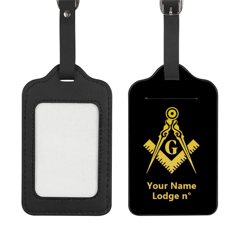Master Mason Blue Lodge Luggage Tag - Black Leather