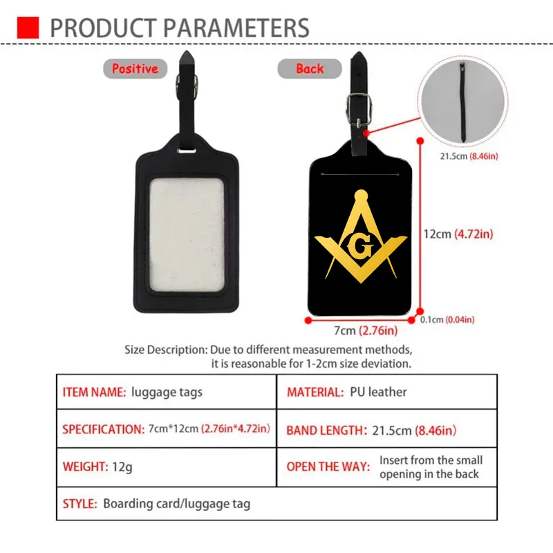 Master Mason Blue Lodge Luggage Tag - Black Leather