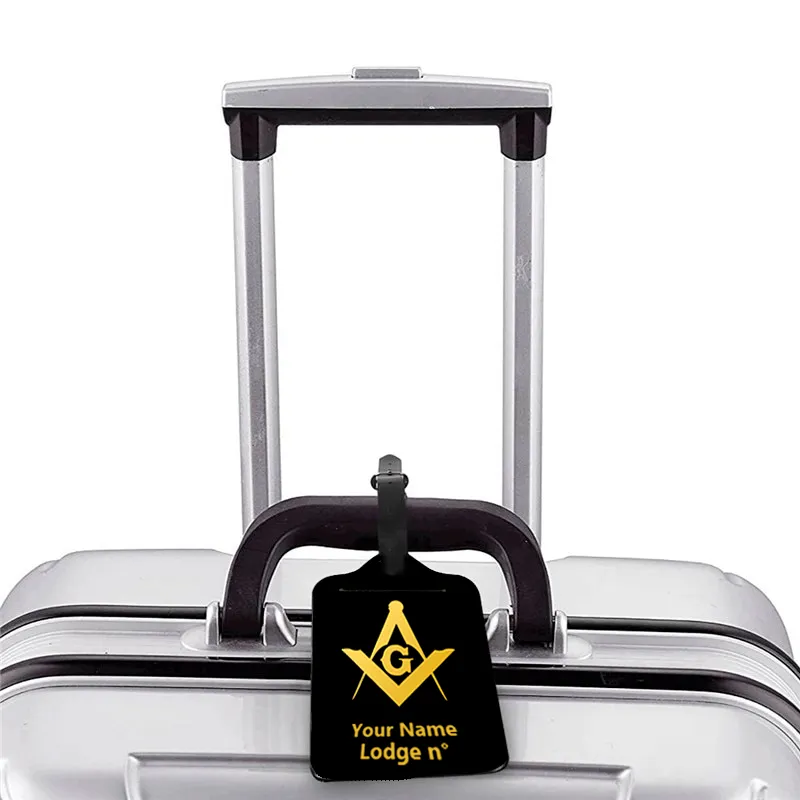 Master Mason Blue Lodge Luggage Tag - Black Leather
