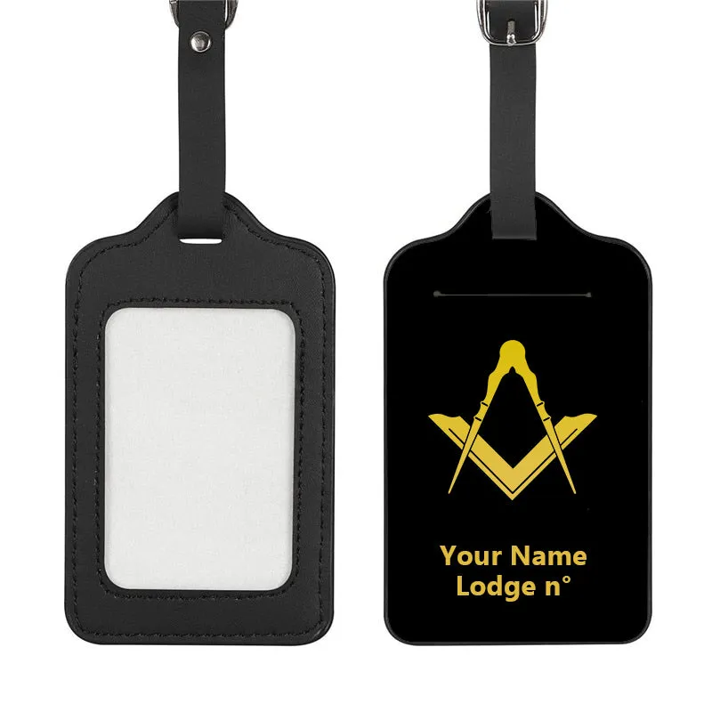 Master Mason Blue Lodge Luggage Tag - Black Leather