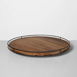 Open Box - 18" Wooden Lazy Susan with Metal Trim Brown/Black - Hearth & Hand