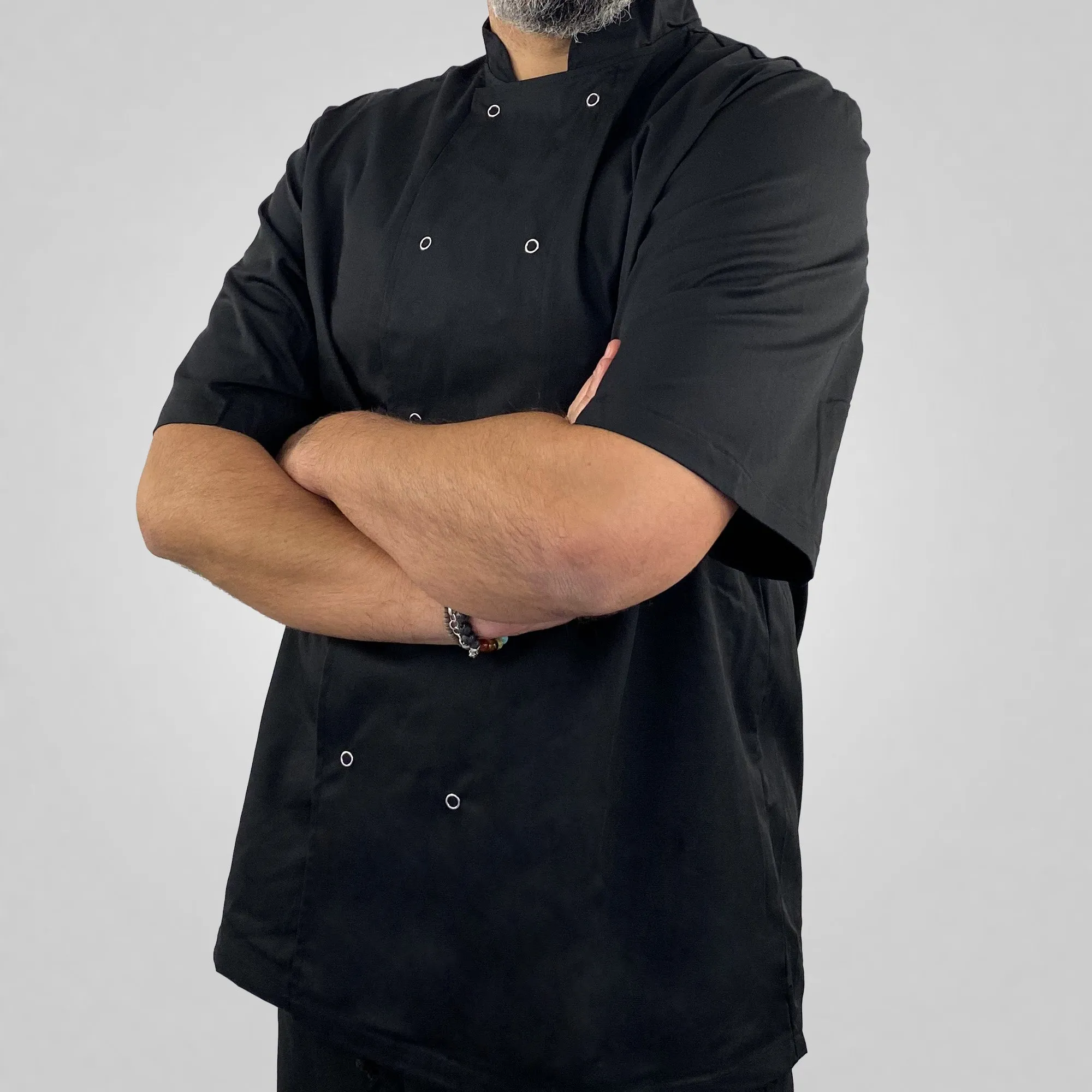 Pegasus Chefwear Black Short Sleeve Chef Jacket with Press Studs