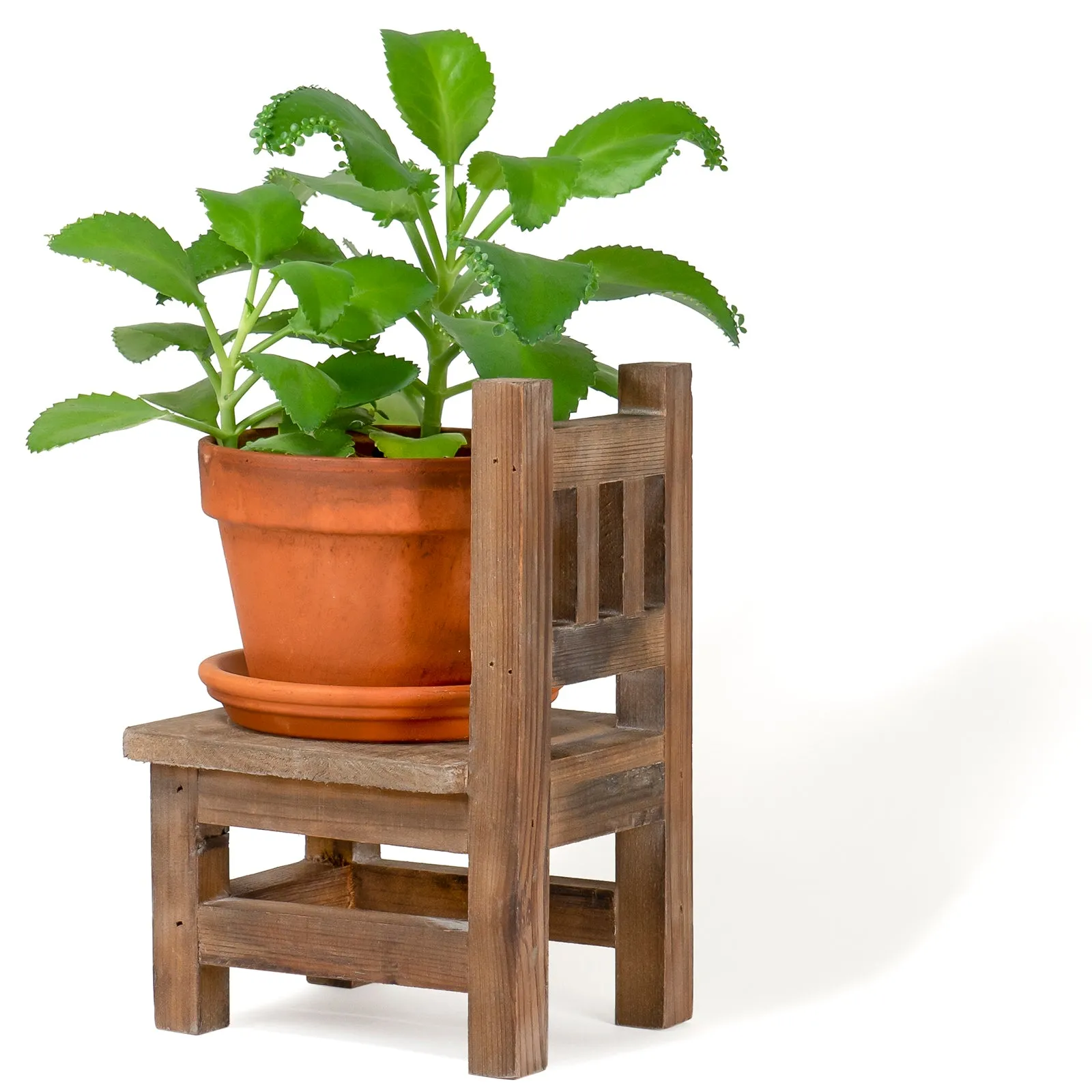 Red Co. 11” Tall Decorative Mini Stool Wooden Tabletop Plant Stand & Floor Flowerpot Holder, Distressed Brown