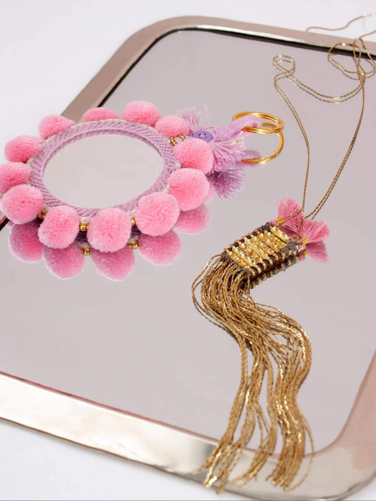 Super Pom Pom Mirror Keyrings, Oversized
