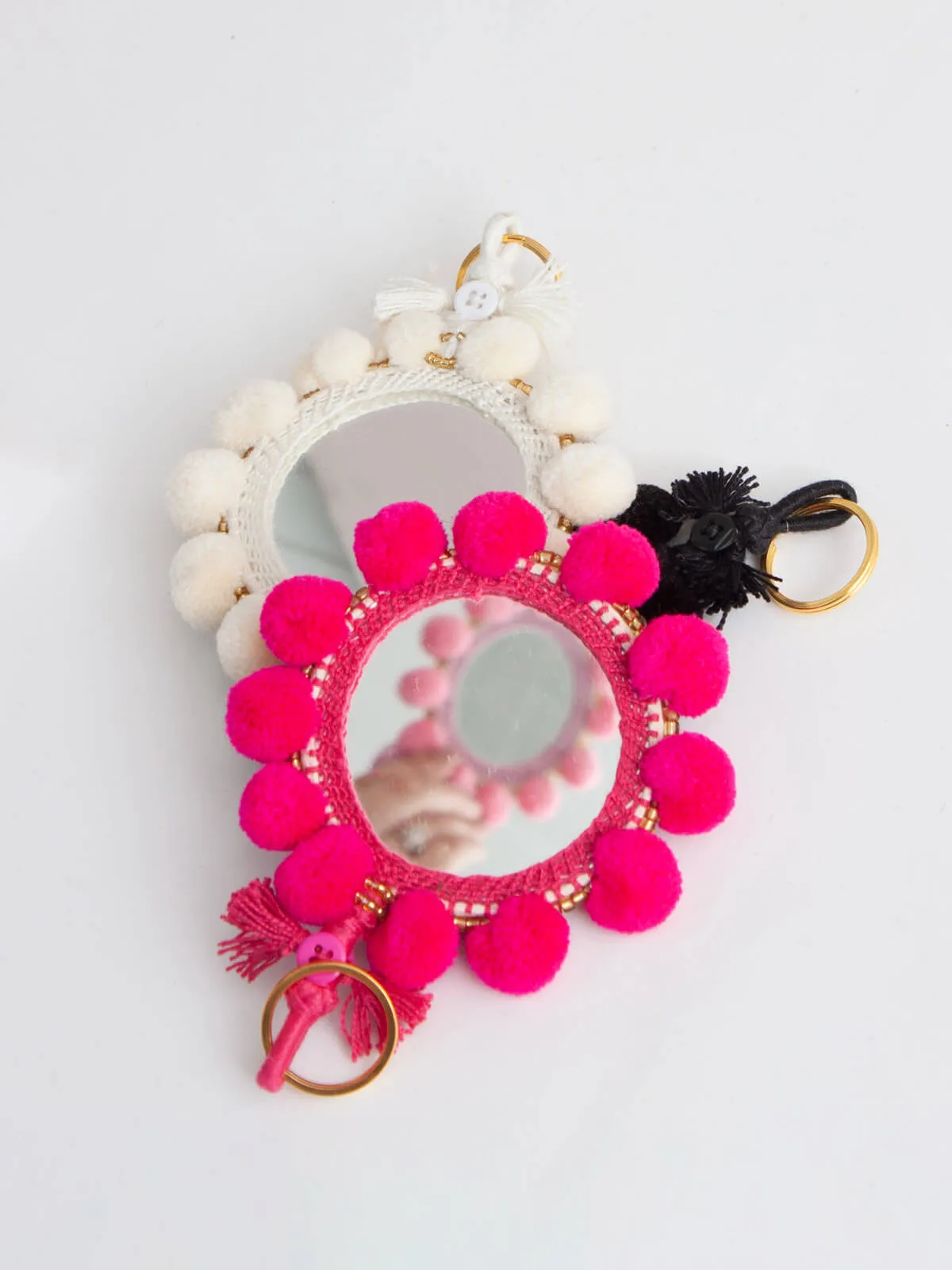 Super Pom Pom Mirror Keyrings, Oversized
