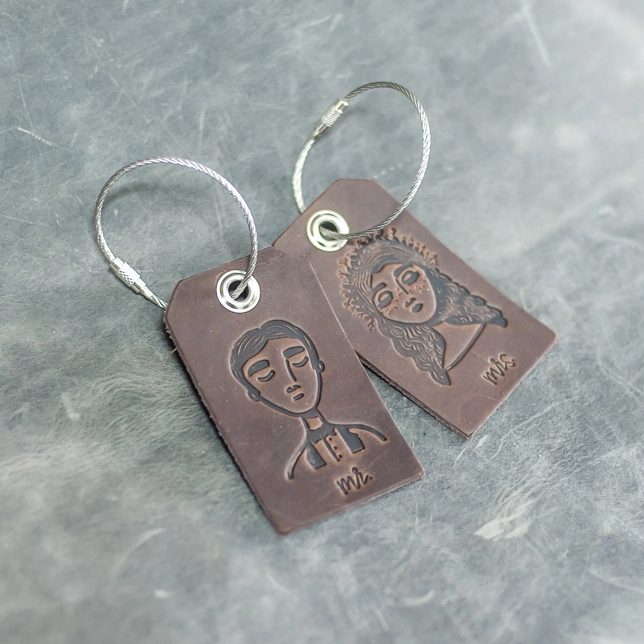Weddings - Set of Mr. and Mrs. Design Stamped Leather Luggage Tags