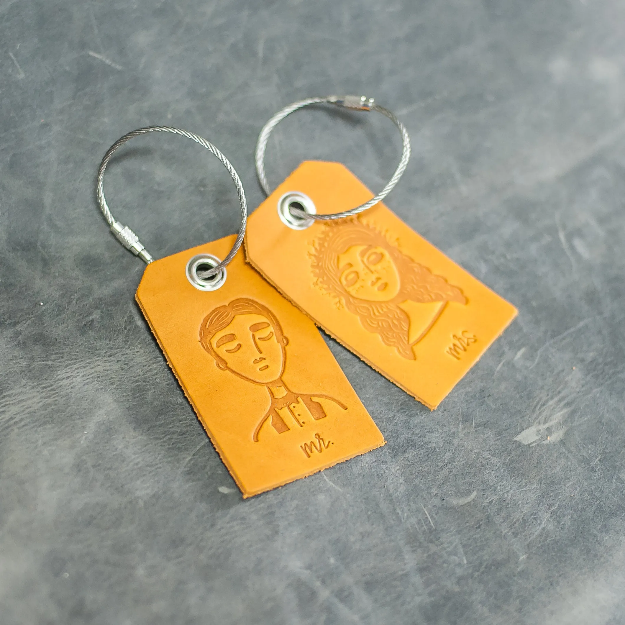 Weddings - Set of Mr. and Mrs. Design Stamped Leather Luggage Tags