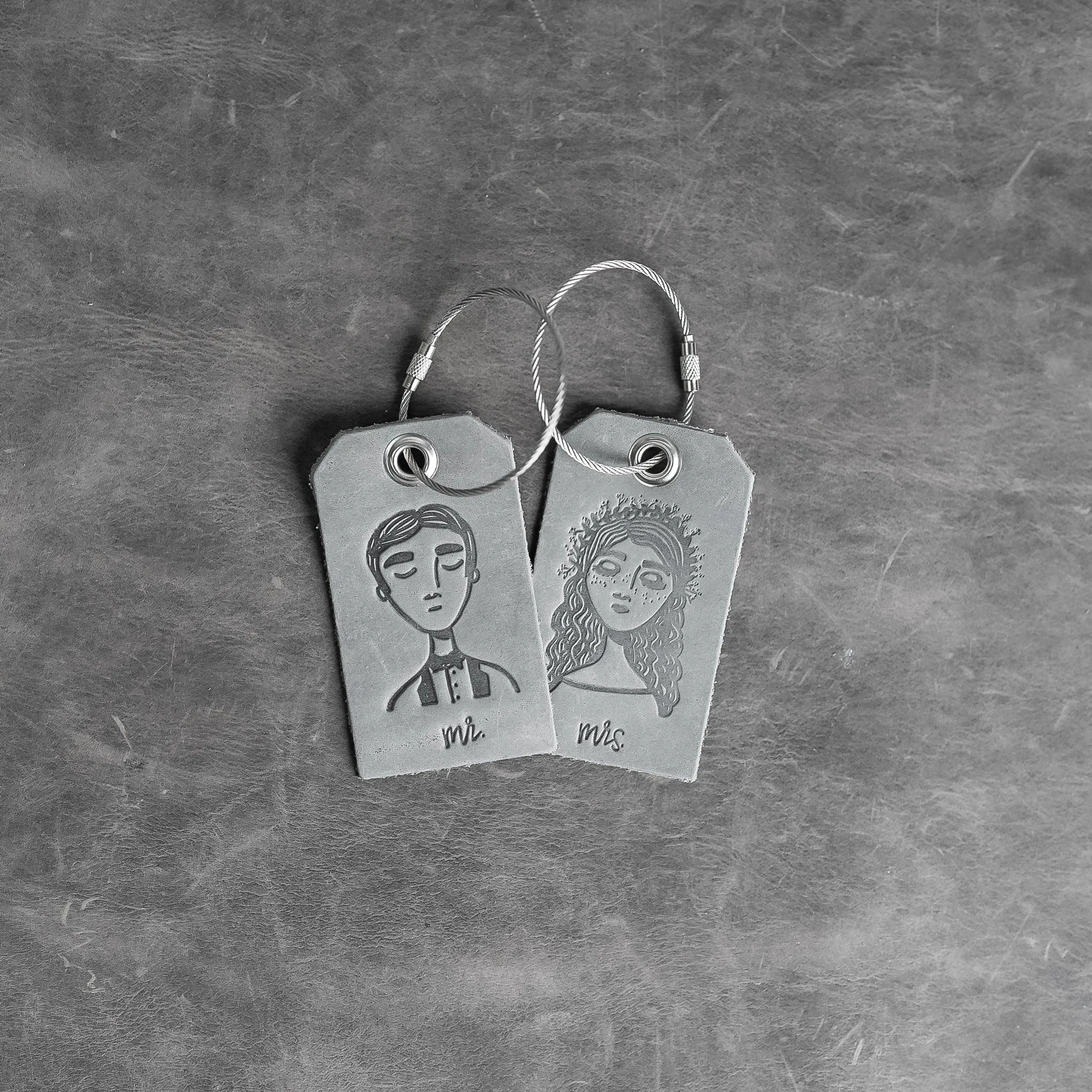 Weddings - Set of Mr. and Mrs. Design Stamped Leather Luggage Tags